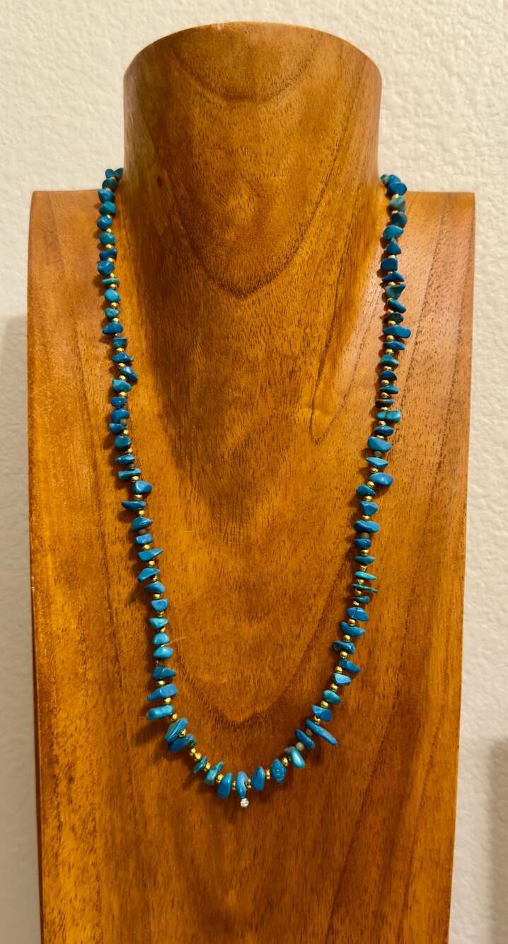 Vtg Southwest Style Turquoise & Gold Tone Beads Necklace 20"
